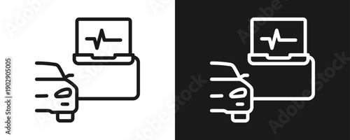 Car Diagnostic Icon Set Outline In White And Black Background