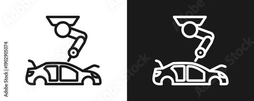 Car Manufacturing Icon Set Outline In White And Black Background