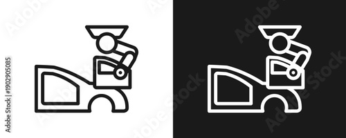 Assembly Line Icon Set Outline In White And Black Background