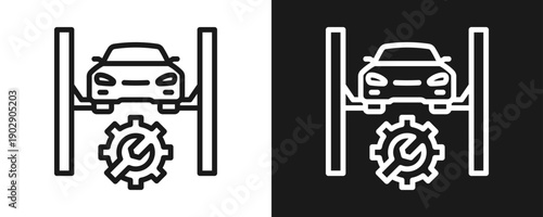 Car Lifter Icon Set Outline In White And Black Background