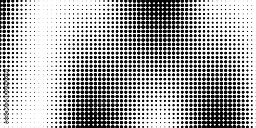 Set of halftone dots gradient pattern texture isolated on white background. Straight dotted spots using halftone circle dot raster texture. Vector blot half tone collection.
