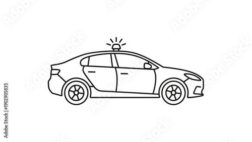 Simple line art illustration of a police patrol car with a flashing siren light for law