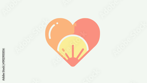 A beautifully designed heart icon featuring a bright rising sun motif in warm pastel colors