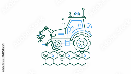 Automated Farming Solutions with Robotic Tractor Icon for Sustainable Crop Cultivation