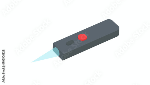 Isometric Flashlight Icon Emitting Light Beam on White Background Digital Illustration Modern Design