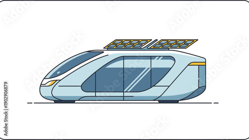 Sleek futuristic solar-powered public transport vehicle illustrating sustainable urban mobility