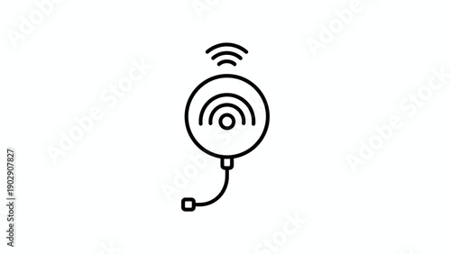 Minimalist line art illustration of a smart wireless connectivity device with signal broadcast