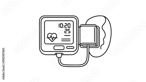 Medical blood pressure monitor line art illustration for health monitoring and diagnosis
