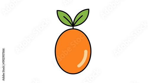 Simple vibrant orange fruit illustration with green leaves a refreshing and healthy citrus icon on