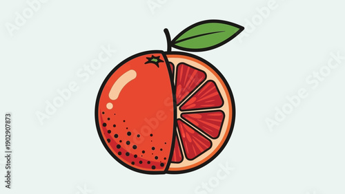 Vibrant Stylized Half Orange Citrus Fruit Illustration with Exposed Segments and Peel Minimalist Art