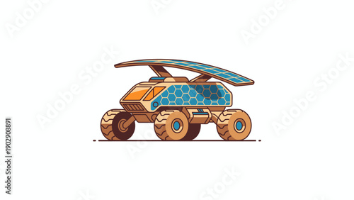 Futuristic Solar Powered Exploration Vehicle Illustration on White Background Emphasizing Clean