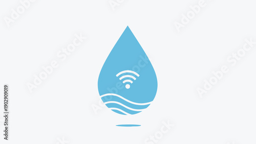 Modern Water Droplet Icon with Integrated Wireless Connection Symbol for Digital Solutions