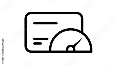 Minimalist dashboard gauge icon with speedometer and measurement dial for analytics design.