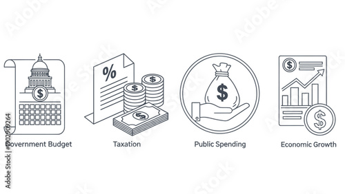 Overview of Government Budget, Taxation, Public Spending and Economic Growth Concepts.