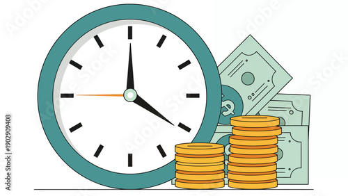 Clock and Money Illustration Showing Time and Financial Resources Together Across Everyday Life.