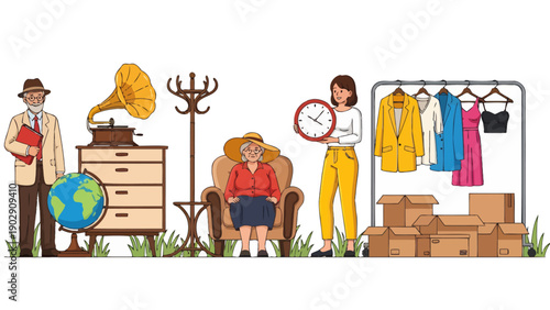 Diverse group of people engaging in daily life across different ages and activities.