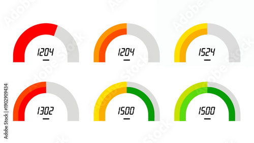 Colorful circular gauge infographic showing multiple progress meters and arcs for data visualization.