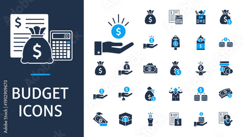 Collection of budget and finance icons for budgeting and money management workflows.