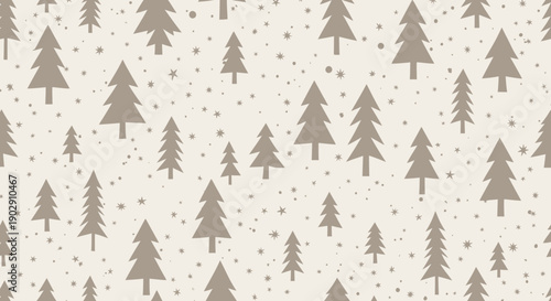 Cozy Winter Forest Pattern with Snowflakes - Minimalist Christmas Tree Design