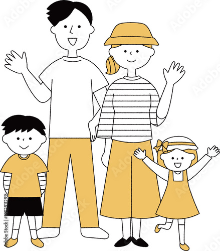 笑顔の若い家族全身単色