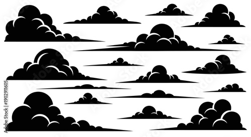 Collection of Dramatic Black Cloud Silhouettes, Vector Illustrations for Weather and Sky Backgrounds
