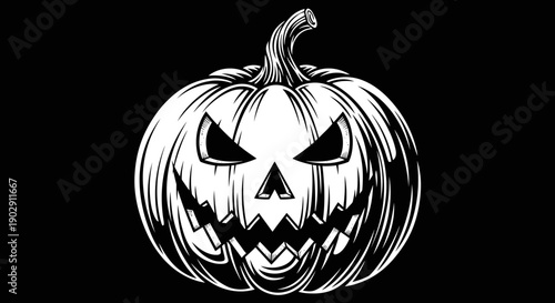 Spooky Halloween Pumpkin Jack O'Lantern with Scary Face Carved, Isolated on Black Background