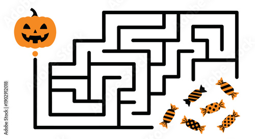 Halloween Maze Game with Pumpkin and Candy for Kids’ Entertainment