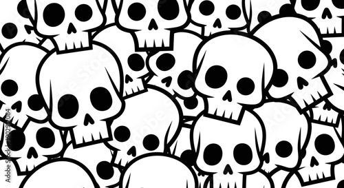 Seamless Pattern of Stylized Skulls, Gothic and Spooky Halloween Background Illustration