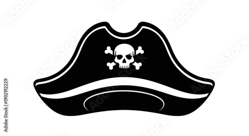 Black Pirate Hat with Skull and Crossbones Emblem on White Background