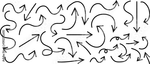 A dense collection of hand drawn arrows and curved lines creates a dynamic abstract pattern with varying directions and forms high quality professional