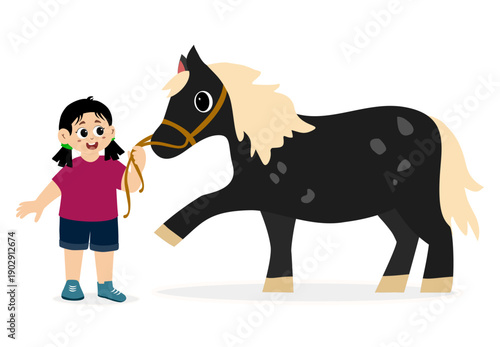 Cute Kid Jockey Riding Horse. little kid riding a horse. 