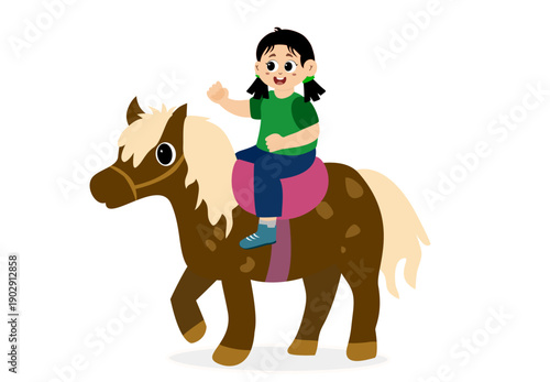 Cute Kid Jockey Riding Horse. little kid riding a horse. 