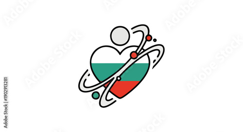 Centered Stylized Person Embracing Bulgarian Two-Toned Heart in Green Red Design on White Background