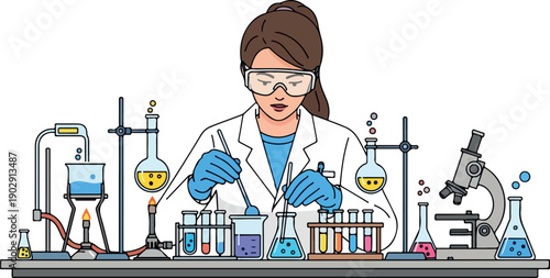 Scientist Mixing Chemicals in Laboratory isolated on transparent background