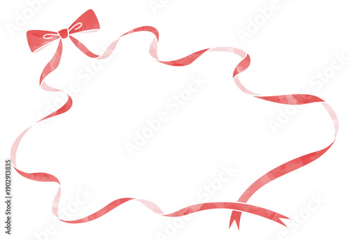 リボンのデコレーション素材、フレーム、水彩風カラー