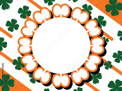 A vibrant St. Patrick's Day themed graphic design featuring shamrocks and hearts on a white background