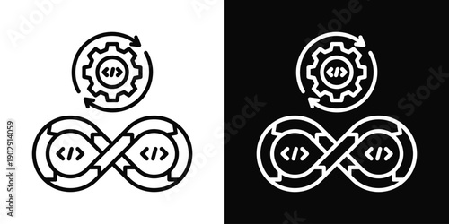 Build Pipeline Icon White And Black Background Style