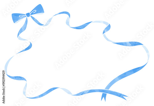リボンのデコレーション素材、フレーム、水彩風カラー