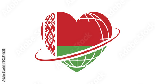 Elegant heart-shaped logo with three sections showcasing Belarusian flag colors, symbolic design and curved red line artwork