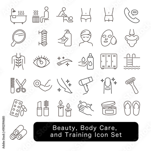 美容・ボディケア・トレーニングのアイコンセット｜目・爪・マッサージ素材