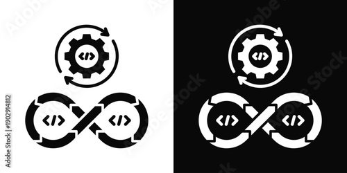 Build Pipeline Icon White And Black Background Style