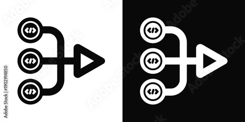 Code Merge Icon White And Black Background Style