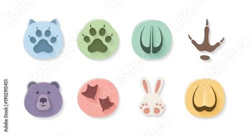 Collection of Animal Paw Prints and Faces.