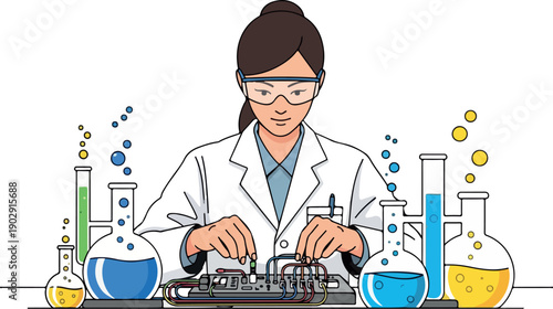 Female Scientist Working in Laboratory isolated on transparent background