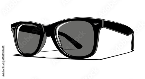 A pair of classic black sunglasses with dark lenses, depicted in a simple, clean illustration style on a white background.
