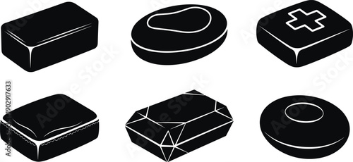 Soap bar icon set, hygiene cleaning products, bathroom essentials illustration, beauty and skincare concept, health symbol, minimalist vector design