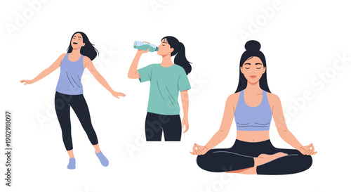 vector illustration of a young woman practicing healthy lifestyle habits
