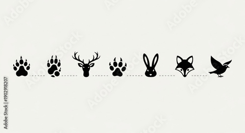 Collection of Animal Silhouettes and Paw Prints.