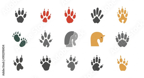 Collection of Animal Paw Prints and Silhouettes.
