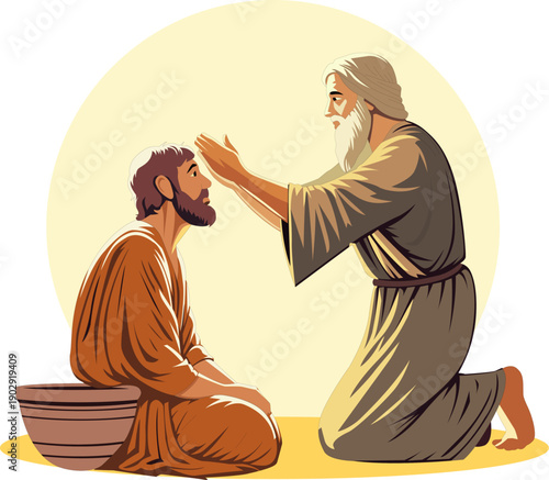 Biblical Blessing Scene Flat Illustration Religious Concept